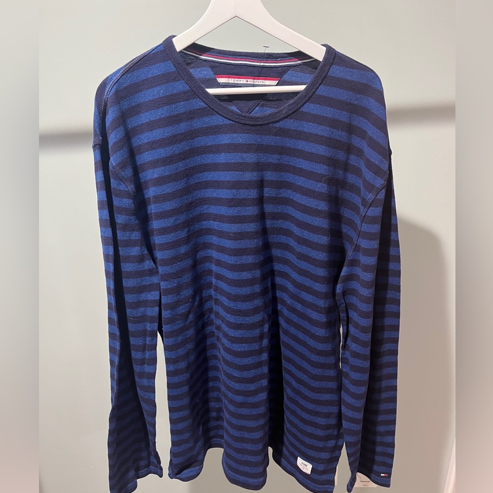 Tommy Hilfiger Striped Blue and Navy Long-Sleeve Crewneck Shirt